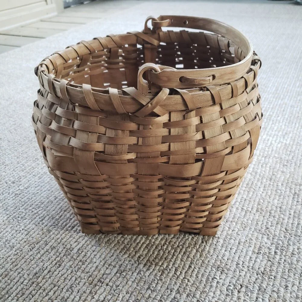 Antique Square To Round Splint Basket Bent Wood Swing Handle